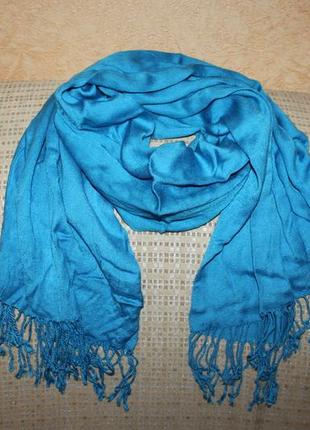 Красивый синий шарф, палантин, размер 71*140 см.