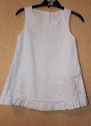 Белоснежный вельветовый сарафан, платье девочке 9-12 мес