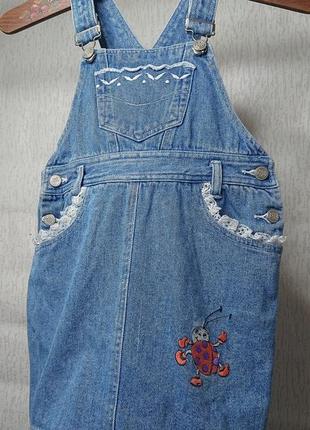 Детский джинсовый винтажный сарафан вышивка