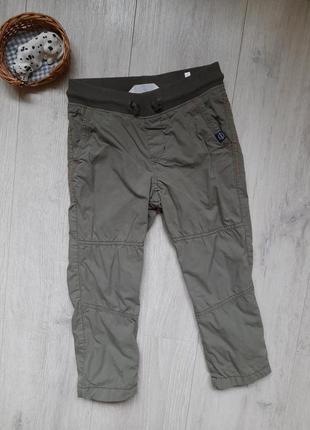 H&amp;m коттоновые брюки на подкладке 3-4 года хаки мальчик