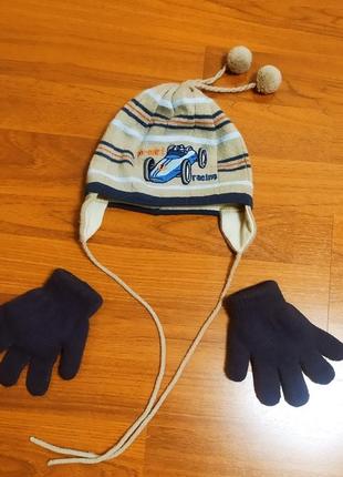 Комплект набор демисезонный шапка перчатки рукавичкт на мальчи...