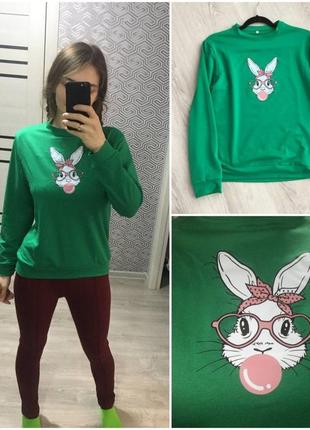 Свитшот свитер зеленый с кроликом
