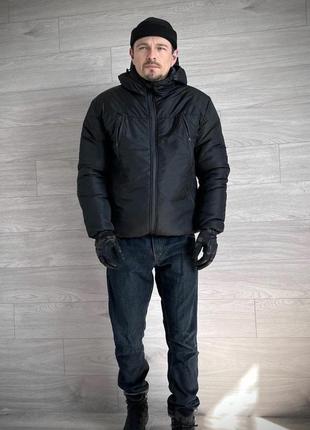 Теплая куртка с капюшоном мужская синтепон дутик пуфер черная ...