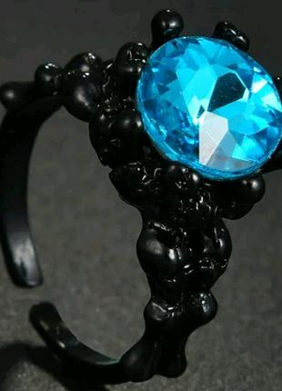 Женское кольцо черное с камнем синим размер регулируется