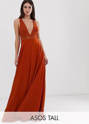 Asos асос платье оранжевое кирпичное терракотовое длинное макс...