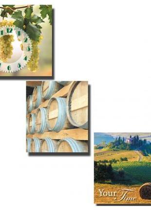Часы настенные "Солнечная Тоскана" на холсте 3х секционные