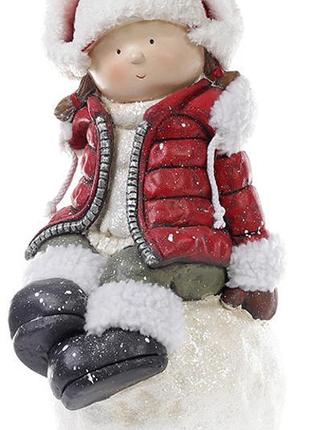 Новогодняя керамическая фигура "Девочка на снежке" 45см, красн...