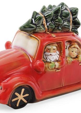 Декор новорічний "Санта в машині" 23.5х10х11.5 см порцеляна з ...
