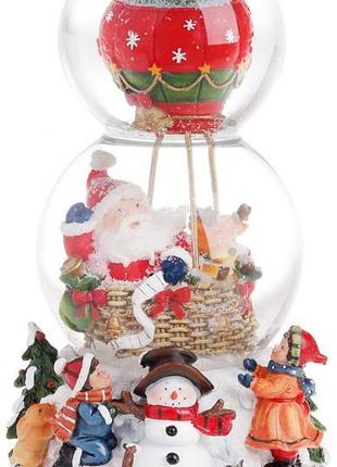 Декоративный водяной шар "Санта воздушном шаре" 20.5см, музыка...