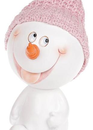 Статуэтка "Снеговик в розовой шапке" 16см