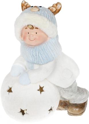 Фигура керамическая "Малыш в шапке-олене на снежке" 43.5см с L...