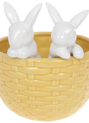 Декоративне кашпо "Кролики в кошику" 14х13.5х15.2 см, жовтий і...