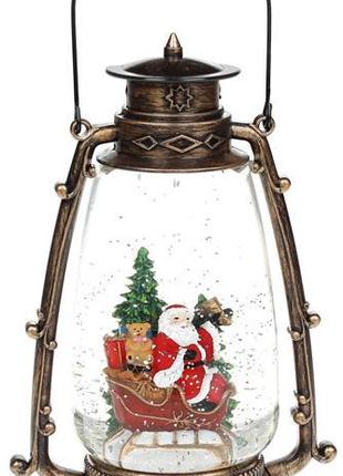 Новогодний декоративный фонарь "Санта в санях" 24.5см с LED по...