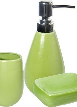 Набор аксессуаров Anemone "Green" для ванной комнаты: дозатор,...