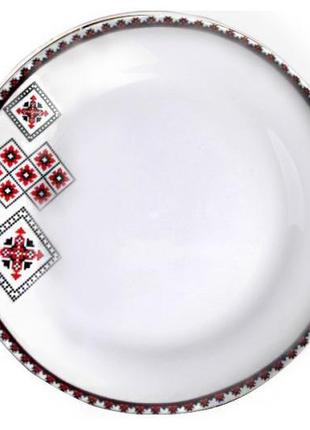 Набір 6 дрібних тарілок "Вишиванка червоне та чорне" Ø23 см