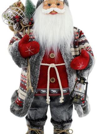 Фигура «Санта с фонариком» 60см (мягкая игрушка), красный с серым