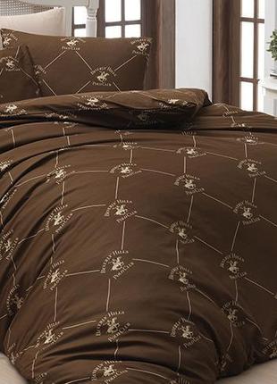 Комплект постельного белья Polo Сlub 006 коричневый Евро, ранфорс