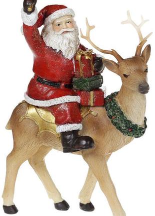 Декоративна статуетка "Санта на Олені," 22.5 см, полістоун, че...