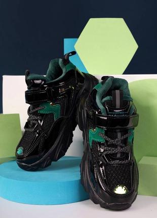 Зимние кроссовки для девочек черно-зеленый