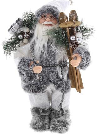 Новогодняя фигура "Санта Клаус с Подарками и Лыжами" 30см, серый