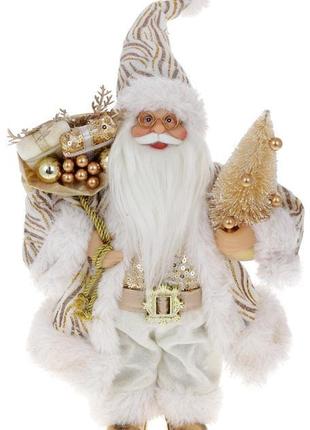 Новогодняя фигура "Санта Клаус с Елкой" 30см, белый и золотой ...