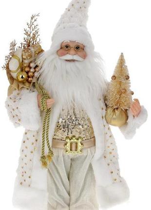 Новорічна фігура "Санта Клаус з Ялинкою" 45 см, білий і золоти...