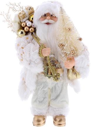 Новогодняя фигура "Санта Клаус с Елкой" 30см, белый и серебро ...