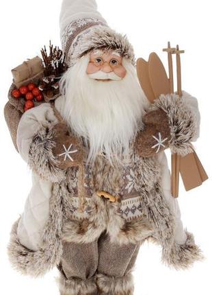 Новогодняя фигура "Санта Клаус с Подарками и Лыжами" 45см, беж...
