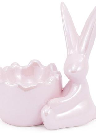 Підставка для яйця "Розумний кролик" 10 см, перламутрова рожев...