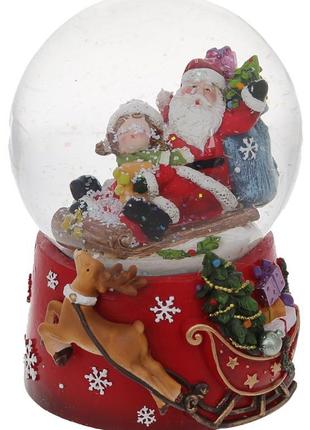 Музыкальный водяной шар "Санта на санях" 14см с заводным механ...