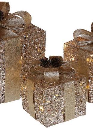 Набор декоративных подарков - 3 коробки 20см, 25см, 30см с LED...