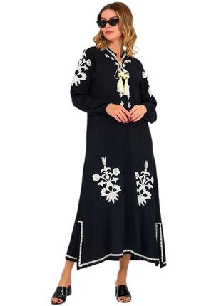 Колоритное платье вышиванка 100% штапель, украинное платье мак...
