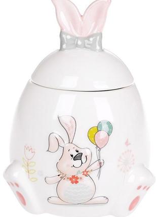 Банка керамическая "Веселый кролик с цветами" 450мл с объемным...