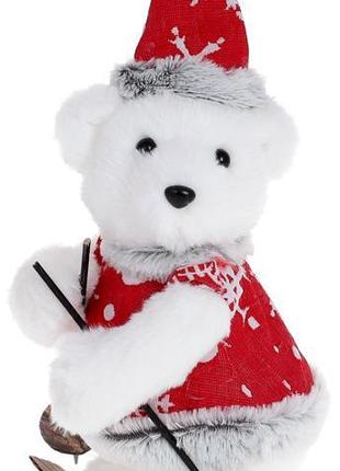 Новорічна іграшка "Ведмедик на Лижах" 26 см хутряна, білий