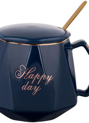 Кружка фарфоровая Coffee Prelude "Happy Day" 420мл с крышкой и...