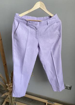 Льняные укороченные брюки сиреневого цвета