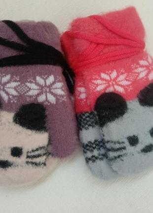 Перчатки с котиком, детские рукавицы зимние, с мехом внутри