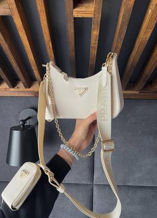 Женская сумка prada leather beige