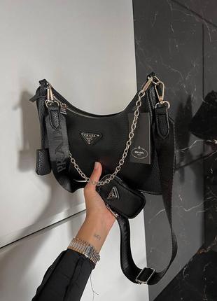 Женская сумка prada re-edition black leather