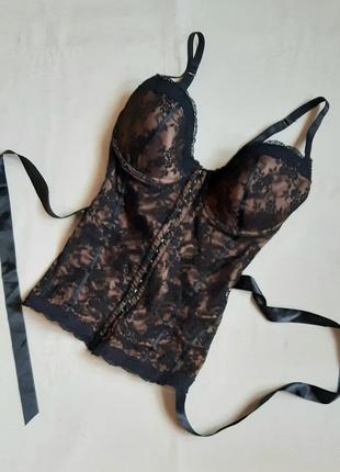 Корсет lingerie нарядный коричнево-черный гипюровый размер 85с
