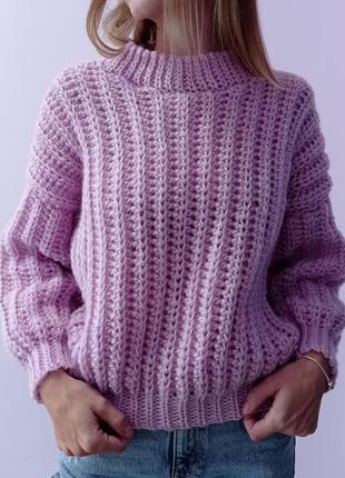 Вязаный свитер. сиреневый свитер ручной работы