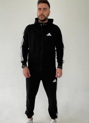 Мужской спортивный костюм adidas с капюшоном ( черный / оливко...