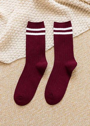 Марсала шкарпетки у рубчик смужки 9688 вишневі з білими смужка...