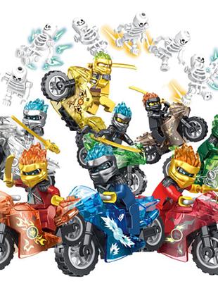 Фигурки человечки ниндзяго Ninjago на мотоциклах и скелеты
