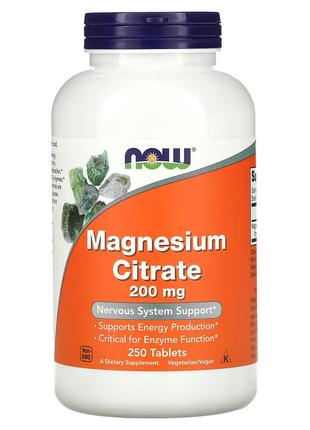 Витамины и минералы NOW Magnesium Citrate 200 mg, 250 таблеток