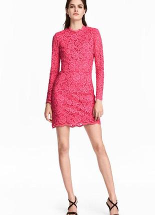 Розовое кружевное платье h&m, xs