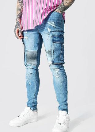 Джинси карго boohoo skinny stretch abrasion biker