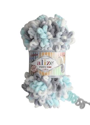 Пряжа Alize Puffy FINE Color 5939 фантазийная нить плюшевая