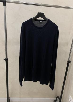 Тонкий свитер uniqlo мужской джемпер шерстяной синий