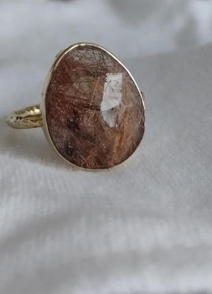Кольцо кольца позолота камень рутиловый кварц